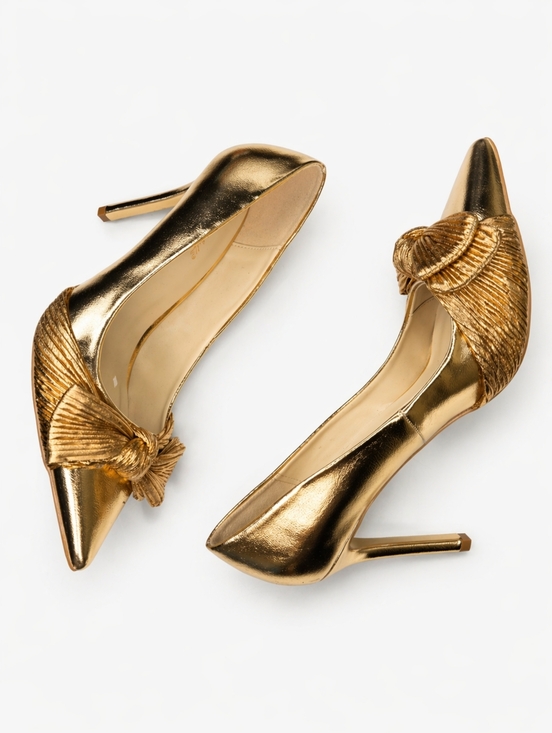 Anne Michelle Shoes - ANNE MICHELLE | Classic Gold Bow Heels